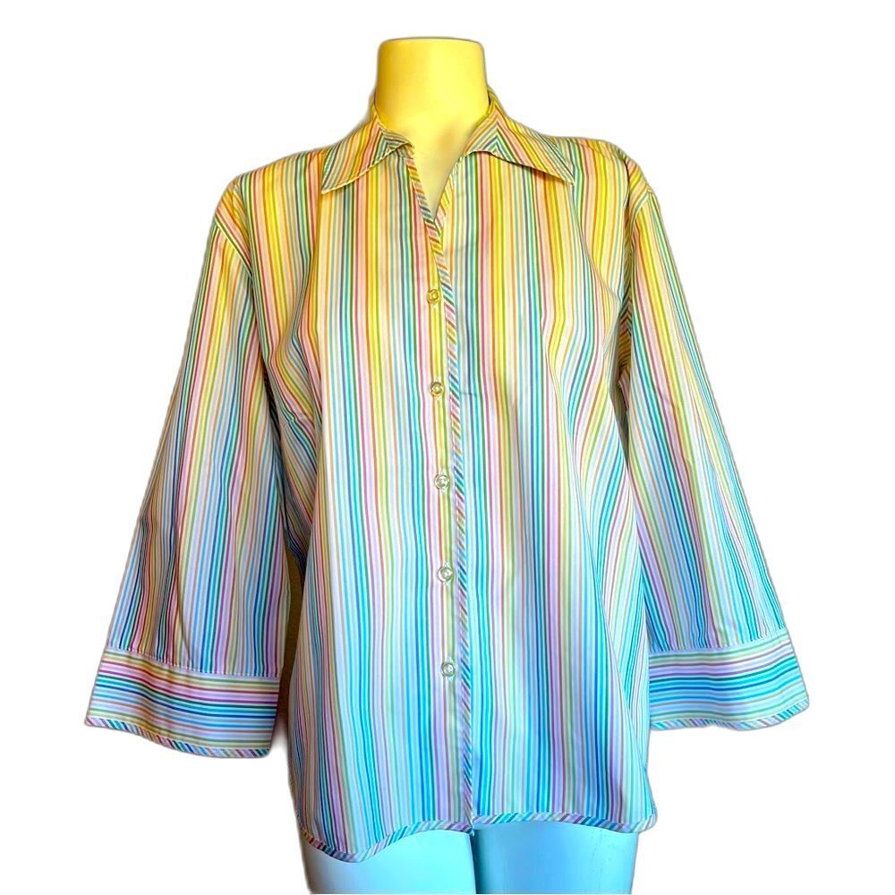 Lands’ End Rainbow Striped Button-down Blouse 14